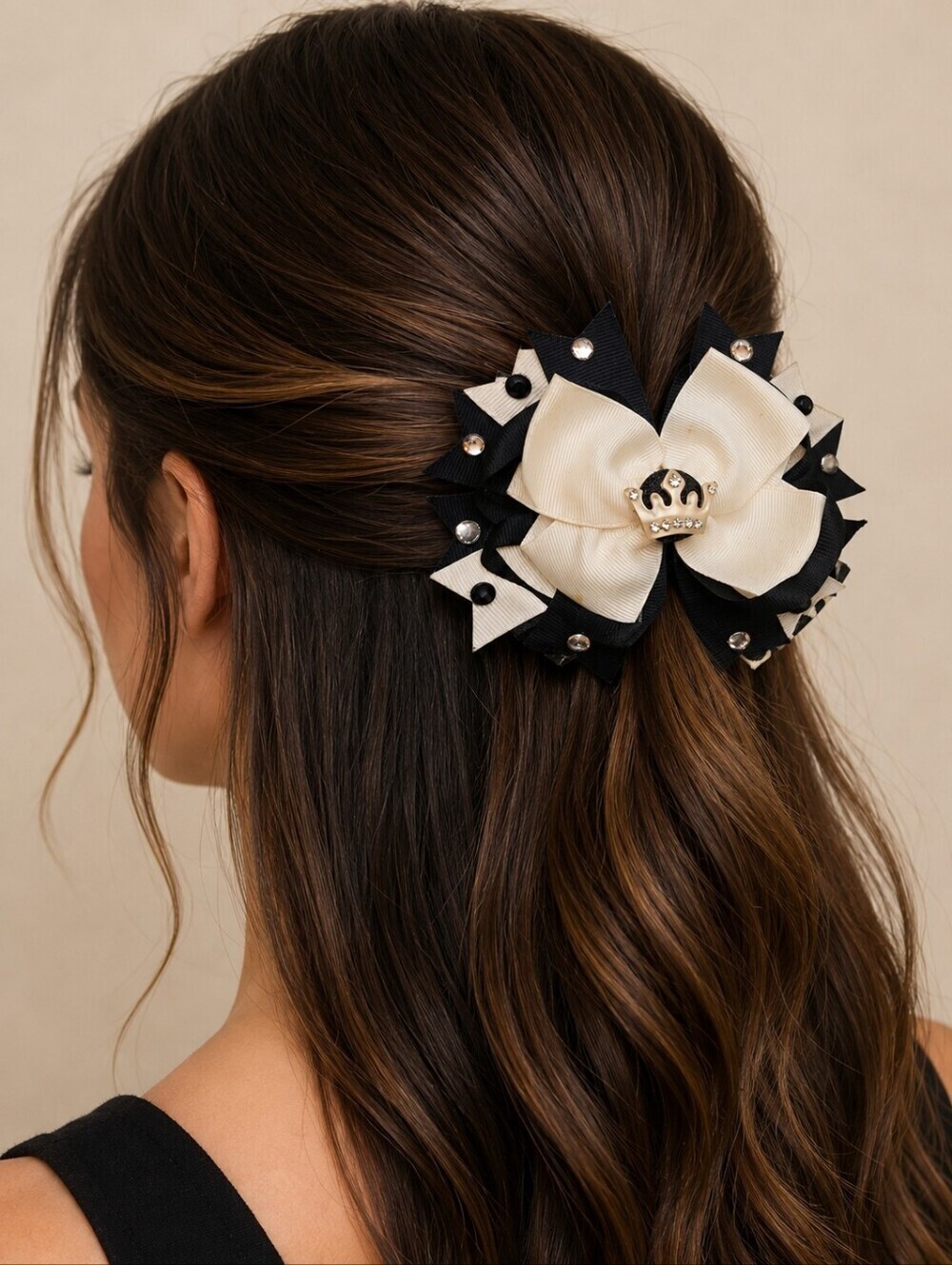 HANDMADE Black and White Princess Lolita Crown Girl's Women's Hair Bow Clip